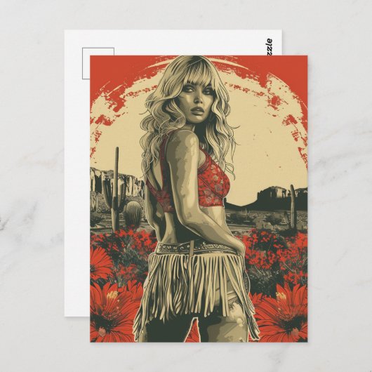 Retro Cowgirl Postkarte (Vorne/Hinten)