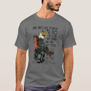 Retro Cowgirl Reiten Pferd in Wald I Go Wester T-Shirt