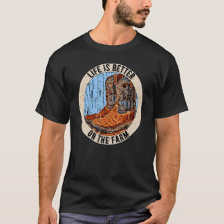 Retro-Cowgirl-Stiefel auf dem Farm-Western-Bauernh T-Shirt