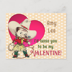Retro Cowgirl Valentine Holiday Postkarte