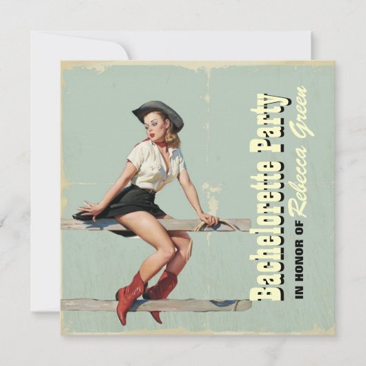 Retro cowgirl Western Country Junggeselinnen-Absch Einladung (Vorderseite)