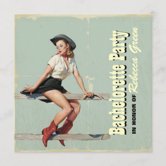 Retro cowgirl Western Country Junggeselinnen-Absch Einladung