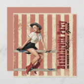 retro Cowgirl-Western-Land-Junggeselinnen-Abschied Einladung (Vorne/Hinten)