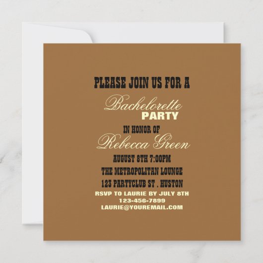 retro Cowgirl-Western-Land-Junggeselinnen-Abschied Einladung (Rückseite)