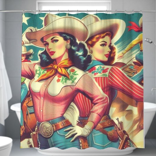 Retro-Cowgirls Button-ups Duschvorhang