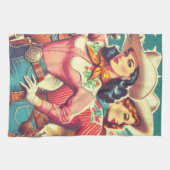 Retro-Cowgirls Button-ups Geschirrtuch (Horizontal)