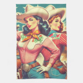 Retro-Cowgirls Button-ups Geschirrtuch (Vertikal)