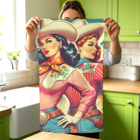 Retro-Cowgirls Button-ups Geschirrtuch