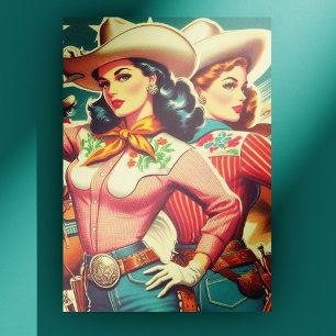 Retro-Cowgirls Button-ups Postkarte
