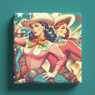 Retro-Cowgirls Button-ups Steinuntersetzer