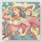 Retro-Cowgirls Button-ups Steinuntersetzer (Vorderseite)