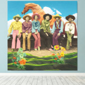 Retro-Cowgirls - Surreale Collage Leinwanddruck (Insitu (Holzboden))