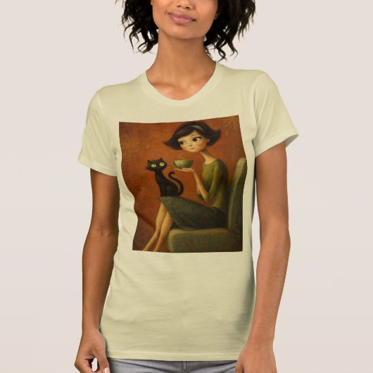 Retro Cozy Morning Black Cat Aesthetic Tee (Vorderseite)