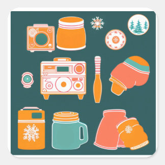 .	🍪❄️Retro Cozy Winter Quadratischer Aufkleber