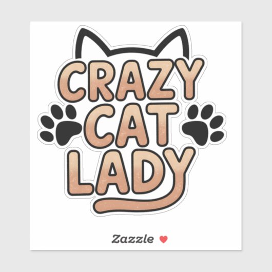Retro Crazy Cat Lady Typografy Design Aufkleber (Blatt)