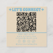 Retro Cream Blue QR Code Groovy Floral Fun Boho Quadratische Visitenkarte (Rückseite)