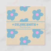 Retro Cream Blue QR Code Groovy Floral Fun Boho Quadratische Visitenkarte (Vorderseite)