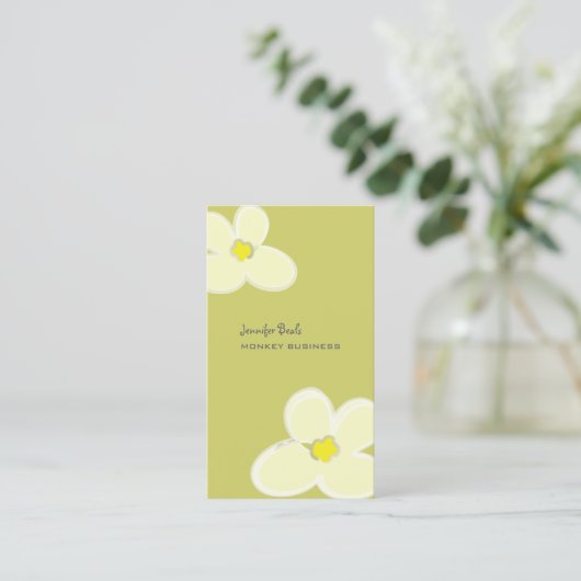 RETRO CREAM PLUMERIAS/DICKE HINTERGRUND VISITENKARTE (Stehend Vorderseite)