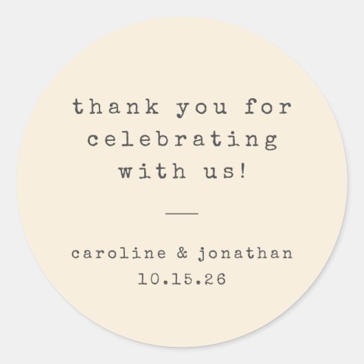 Retro Cream Schreibmaschine Custom Wedding Vielen  Runder Aufkleber (Vorderseite)