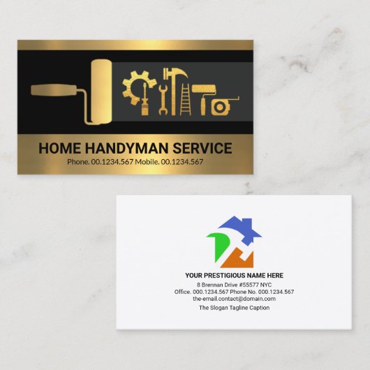 Retro Creative Gold Handyman Tools Construction Visitenkarte (Vorne/Hinten)