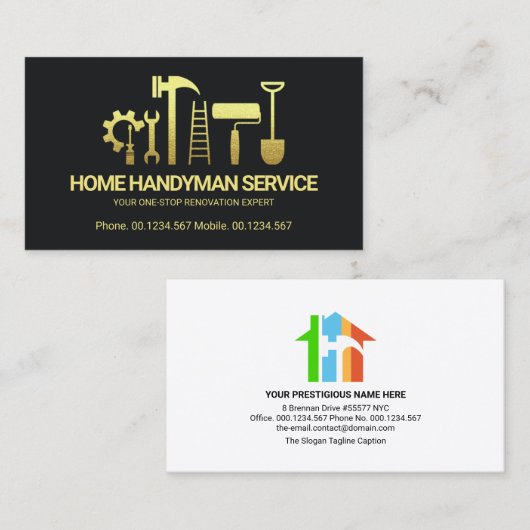 Retro Creative Gold Handyman Tools Motif Builder Visitenkarte (Vorne/Hinten)