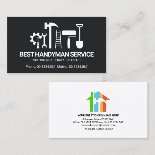 Retro Creative Handyman Tools Motif, Odd Jobs Man Visitenkarte (Vorne/Hinten)