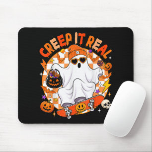 Retro Creep It Real Halloween Boo Geist Skateboard Mousepad