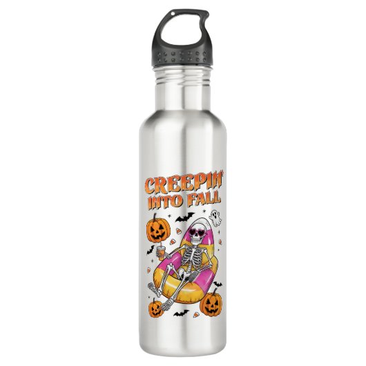 Retro Creepin into Fall Halloween Edelstahlflasche (Vorderseite)
