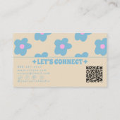 Retro Creme Blau QR Code Groovy Floral Boho Einzig Visitenkarte (Rückseite)