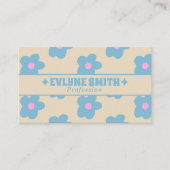 Retro Creme Blau QR Code Groovy Floral Boho Einzig Visitenkarte (Vorderseite)