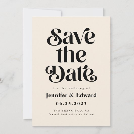 Retro-Creme-Hochzeit speichert das Datum Save The Date (Vorderseite)