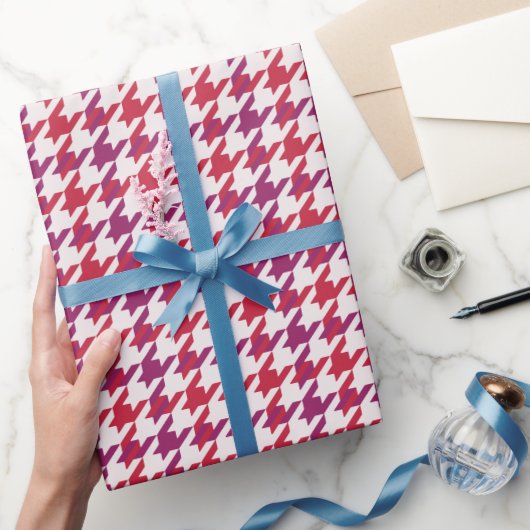 Retro-Crimson-lila Hahnentrittmuster kariertes Mus Geschenkpapier (Schenken)