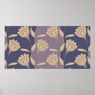 Retro-Crocus Tapete in blauen Lila Poster