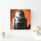 Retro Croppe Toy Robot 02 Quadratische Wanduhr (Zuhause)