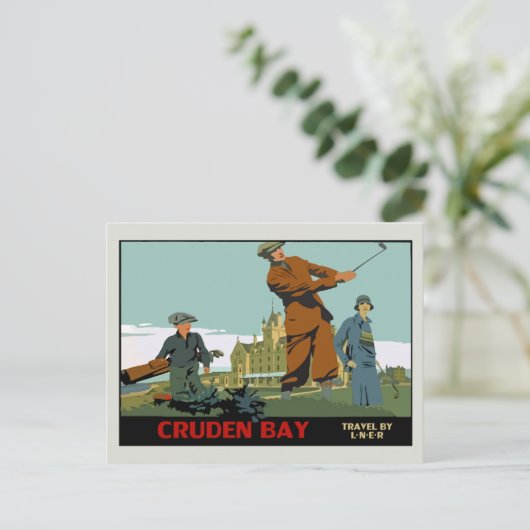 Retro Cruden Bay Scotland Golf Ad Postkarte (Stehend Vorderseite)