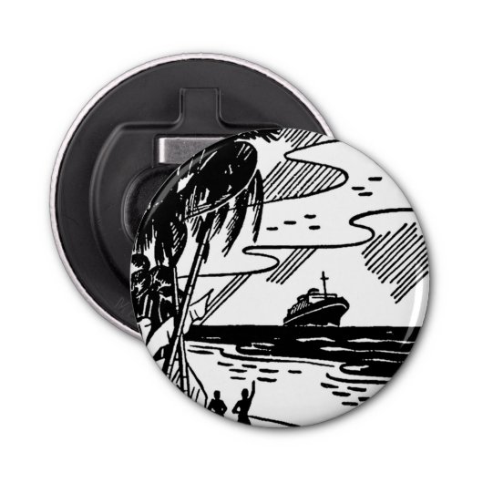 Retro Cruise Ship Button Flaschenöffner (Vorderseite)