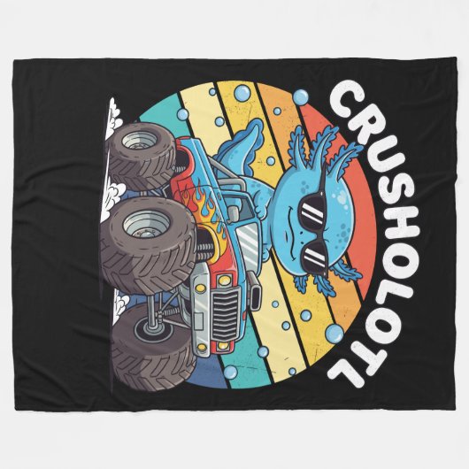 Retro Crusholotl Axolotl Monster Truck Art Fleecedecke (Vorderseite (Horizontal))