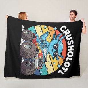 Retro Crusholotl Axolotl Monster Truck Kunst Fleecedecke