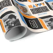Retro Cube Modernes Foto Geburtstag 60. Orange Blu Geschenkpapier (Rolleneckpunkt)