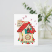 Retro Cuckoo Uhr Vogel Valentine Postkarte (Stehend Vorderseite)