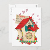 Retro Cuckoo Uhr Vogel Valentine Postkarte (Vorne/Hinten)