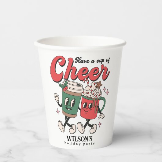Retro Cup Cheer Hot Chocolate Holiday Pappbecher (Vorderseite)