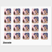 Retro Cupcake Pop Art Comic Quadratischer Aufkleber (Blatt)