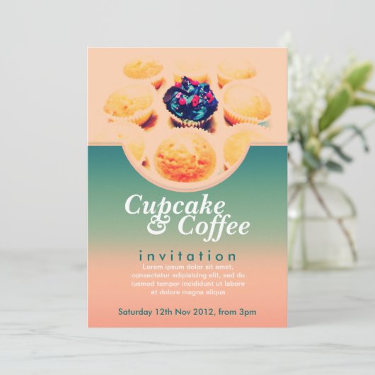 Retro Cupcakes Kaffee Einladung (Stehend Vorderseite)