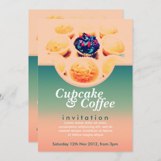 Retro Cupcakes Kaffee Einladung (Vorne/Hinten)