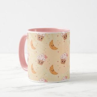 Retro-Cupcakes- und Croissants-Muster Tasse