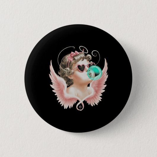 Retro Cupid Angel Valentinstag Vintager kupider Bl Button (Vorderseite)