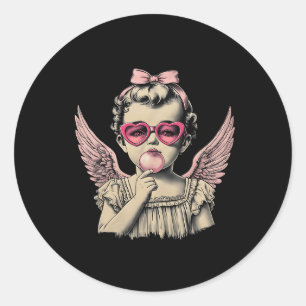 Retro Cupid Valentinstag Niedlicher Vintager Cupid Runder Aufkleber
