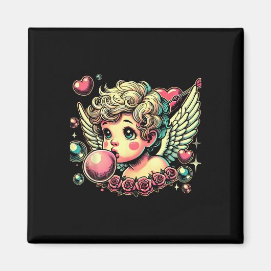 Retro Cupid Valentinstag Süßer Vintage Cupid Bläst Magnet (Vorne)