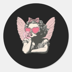 Retro Cupid Valentinstag Süßer Vintage Cupid Bläst Runder Aufkleber